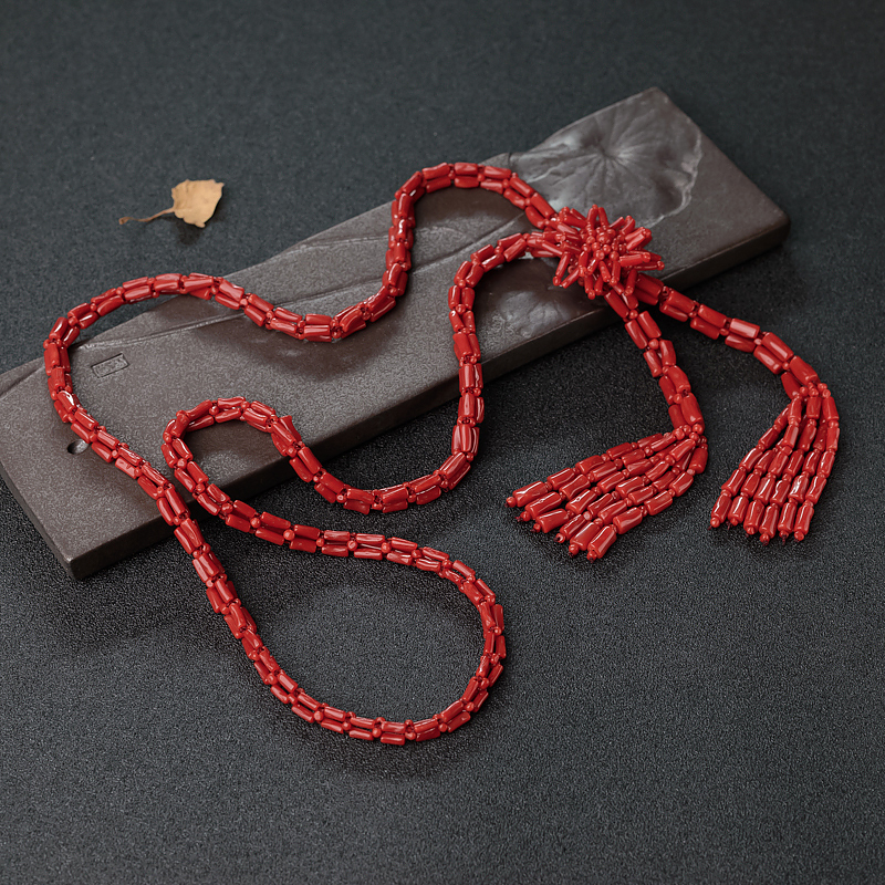 意大利天然正红珊瑚毛衣链-红掌柜