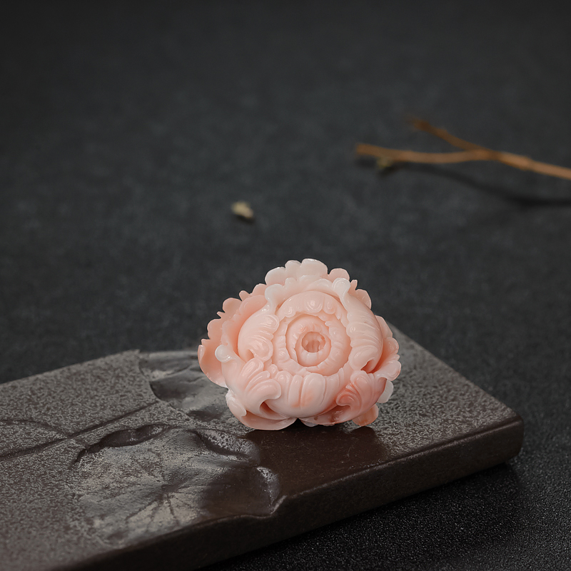 深水粉色珊瑚牡丹花吊坠-红掌柜