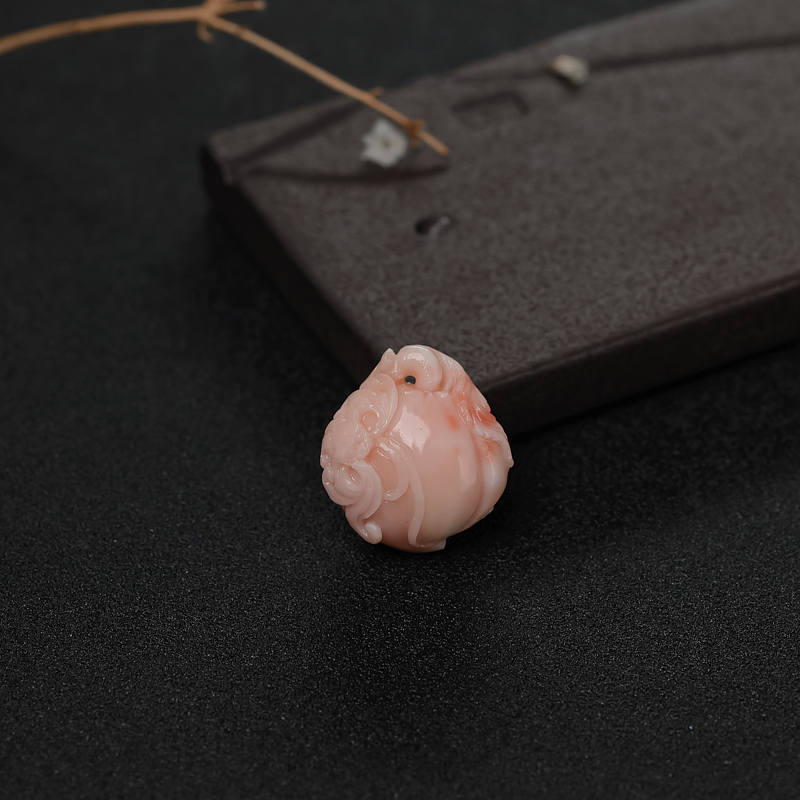 MISU粉色珊瑚福寿双全吊坠-红掌柜