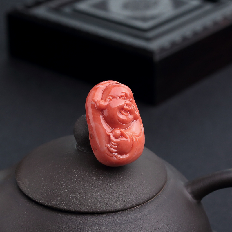 天然MOMO橘色珊瑚佛吊坠-红掌柜