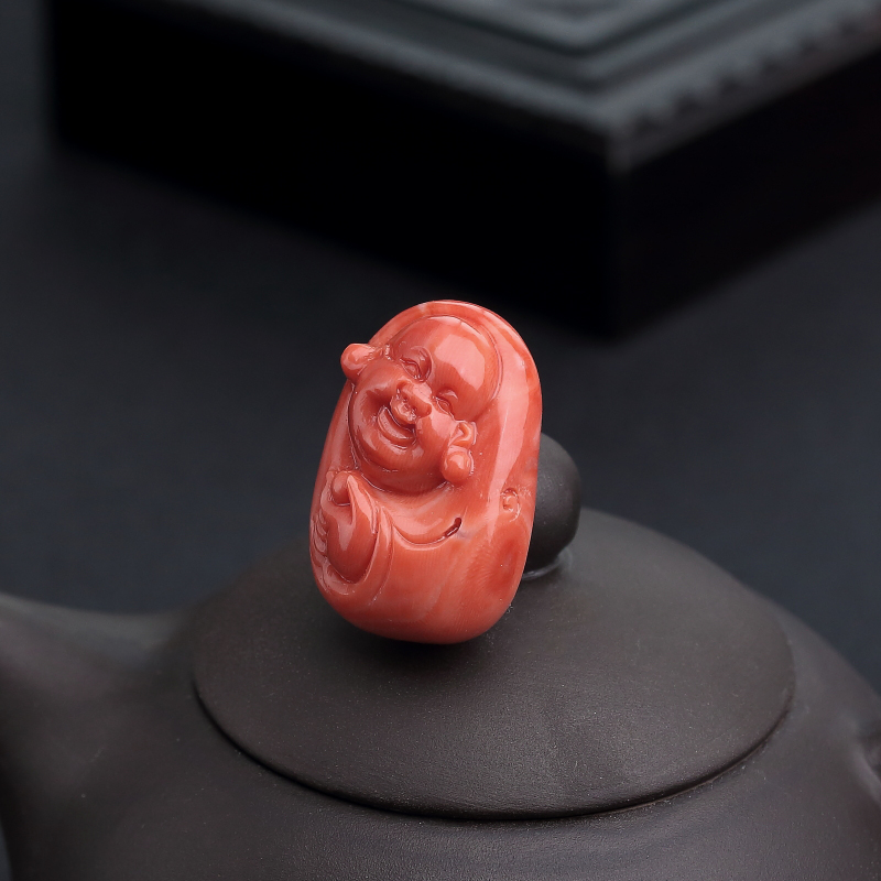 台湾MOMO橘色珊瑚佛吊坠-红掌柜