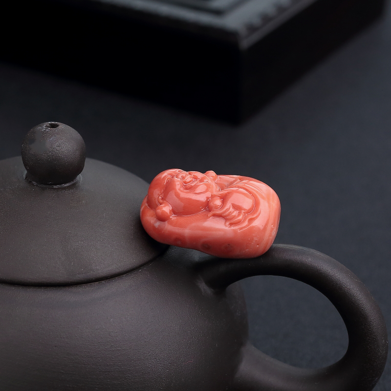 台湾天然MOMO珊瑚佛吊坠-红掌柜