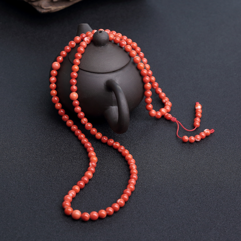 天然MOMO橘红珊瑚108佛珠-红掌柜