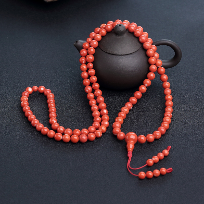 台湾天然MOMO橘红珊瑚108佛珠-红掌柜