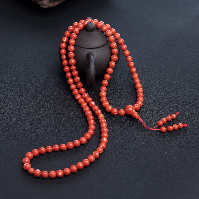 天然MOMO橘红珊瑚108佛珠-红掌柜