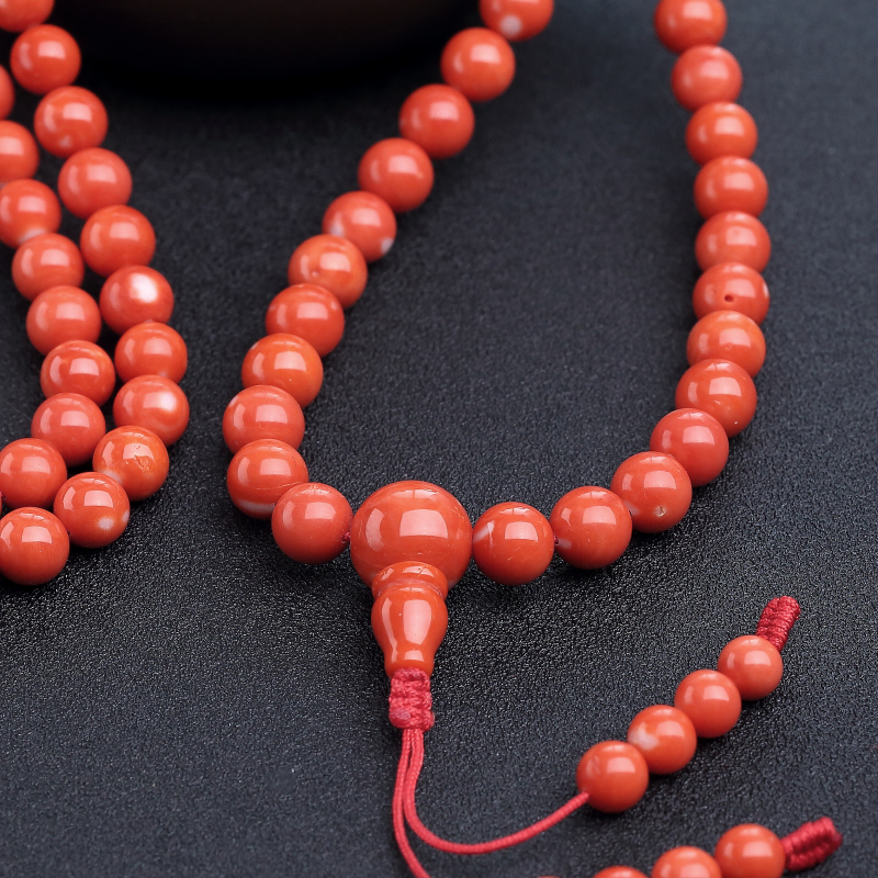 台湾天然MOMO珊瑚108佛珠-红掌柜