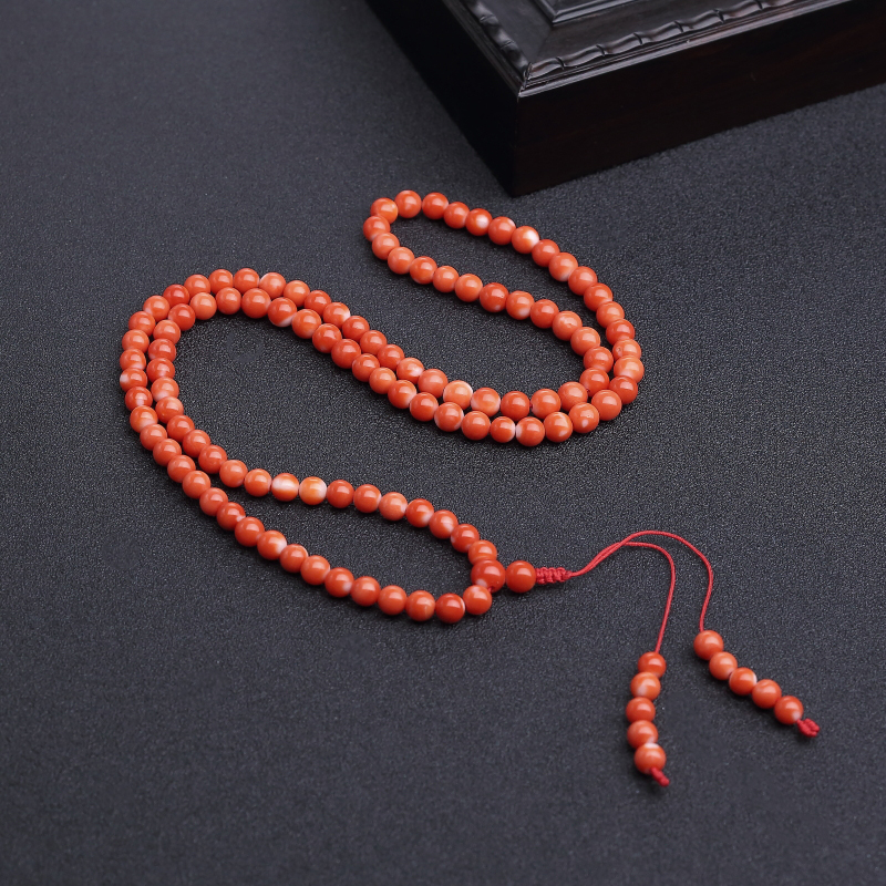 5mmMOMO橘色珊瑚108佛珠-红掌柜