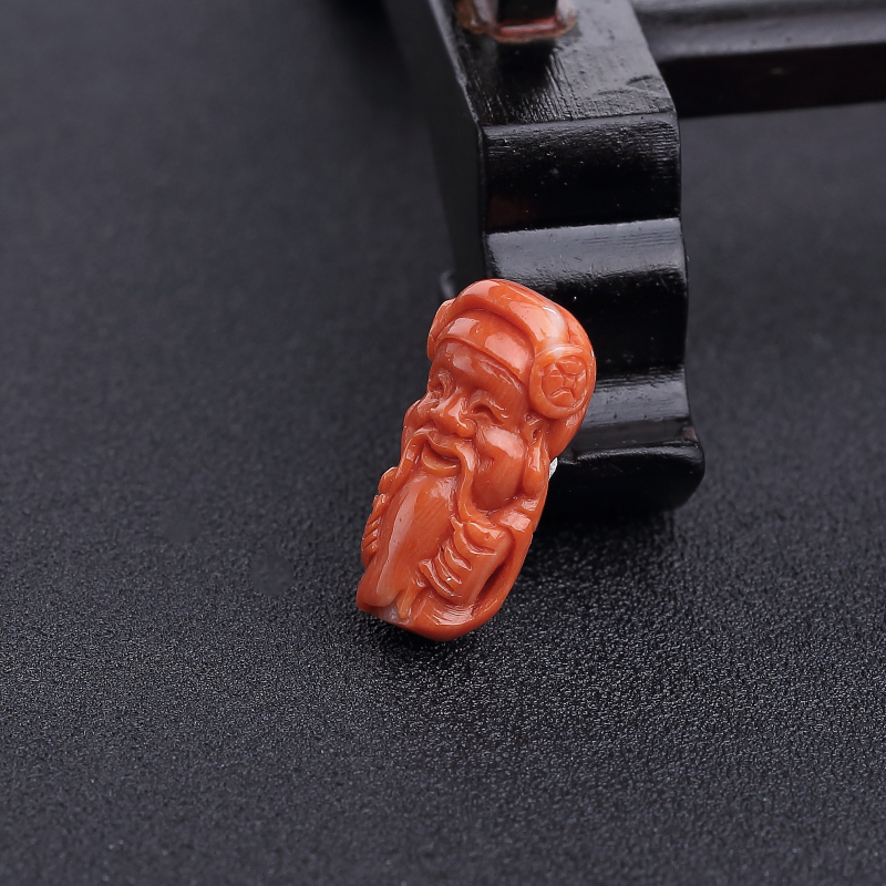 天然MOMO橘色珊瑚财神吊坠-红掌柜