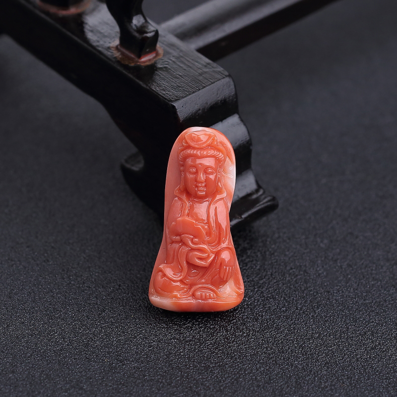 MOMO橘色珊瑚观音吊坠-红掌柜