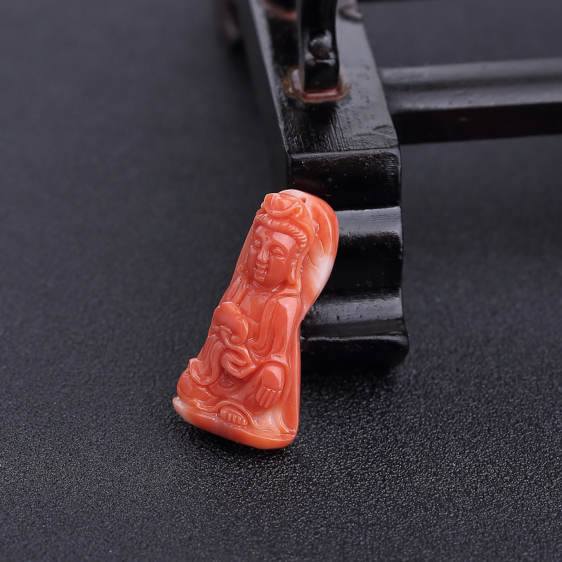 天然MOMO橘色珊瑚观音吊坠-红掌柜