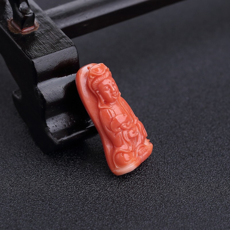 台湾MOMO橘色珊瑚观音吊坠-红掌柜