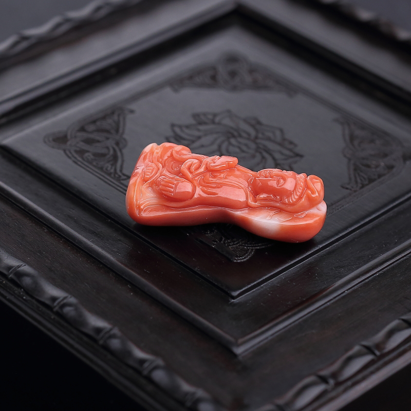 天然MOMO橘色珊瑚观音吊坠-红掌柜