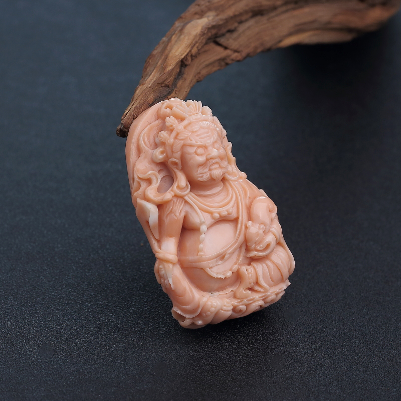 台湾MOMO粉色珊瑚黄财神吊坠-红掌柜