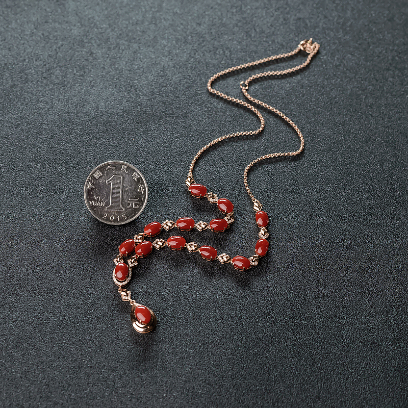 18K金镶钻阿卡正红珊瑚项链-红掌柜