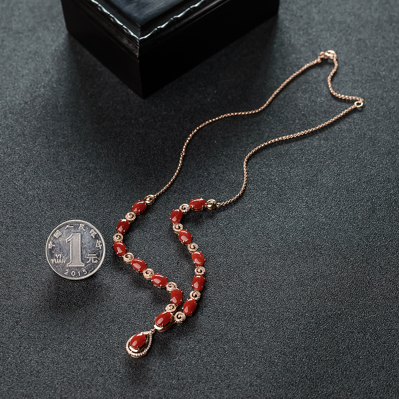 18K金镶钻阿卡正红珊瑚项链-红掌柜