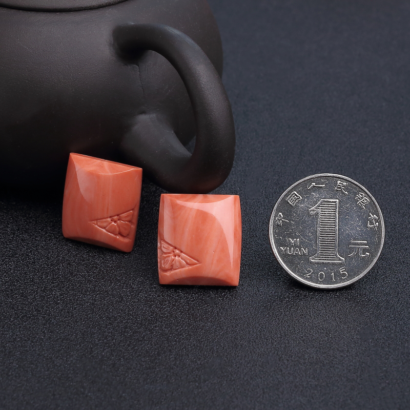 天然橘色珊瑚戒面-红掌柜