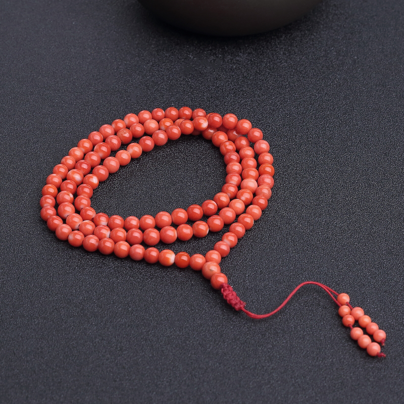 天然MOMO橘红珊瑚108佛珠-红掌柜