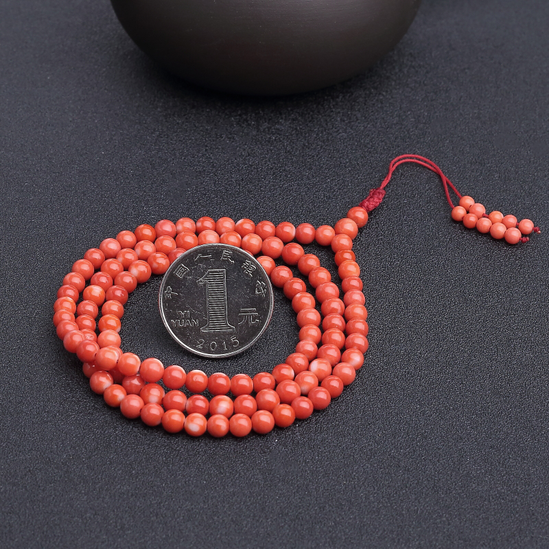 5mmMOMO橘红珊瑚佛珠-红掌柜
