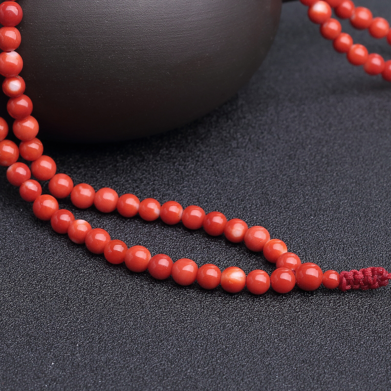 台湾天然MOMO橘红珊瑚108佛珠-红掌柜