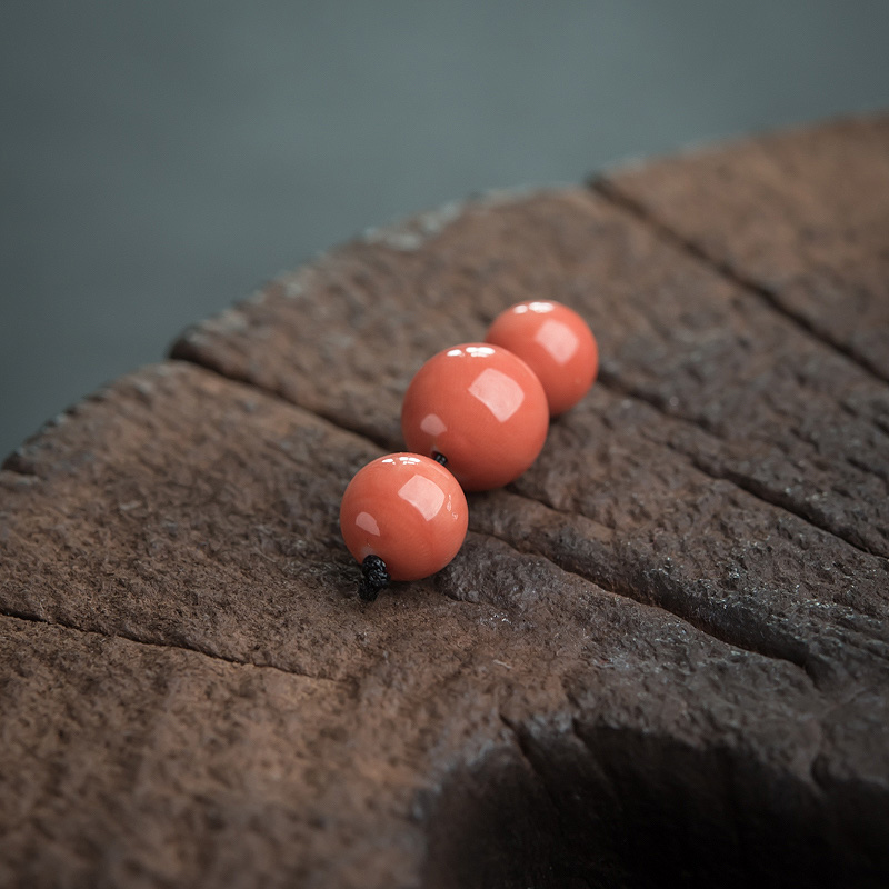 天然MOMO珊瑚圆珠（三件）-红掌柜