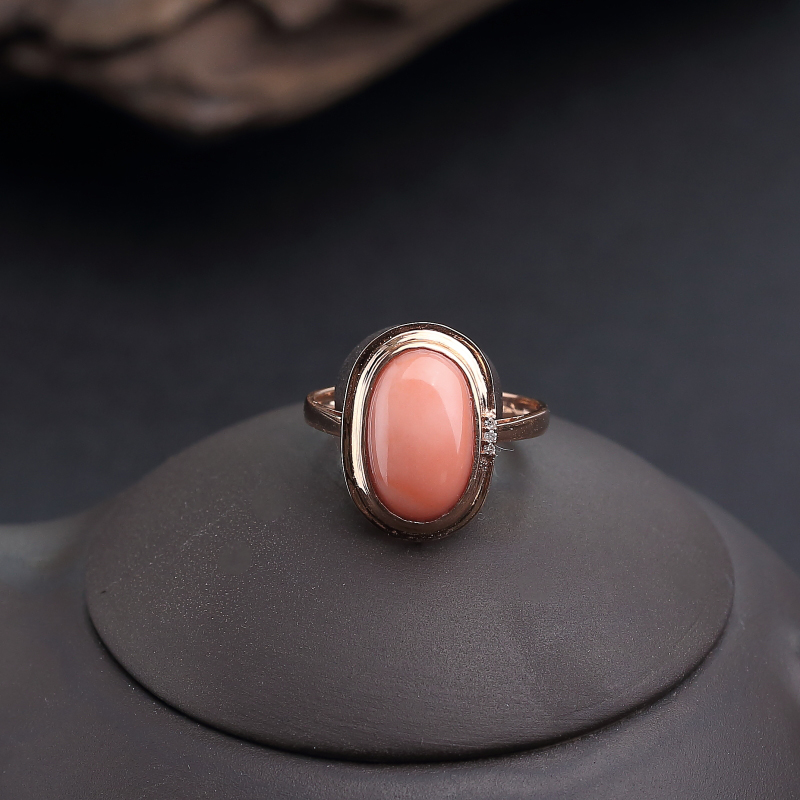 18K金镶钻深水粉色珊瑚戒指-红掌柜