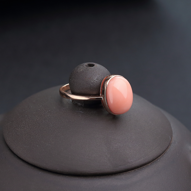 天然18K金镶深水粉色珊瑚戒指-红掌柜