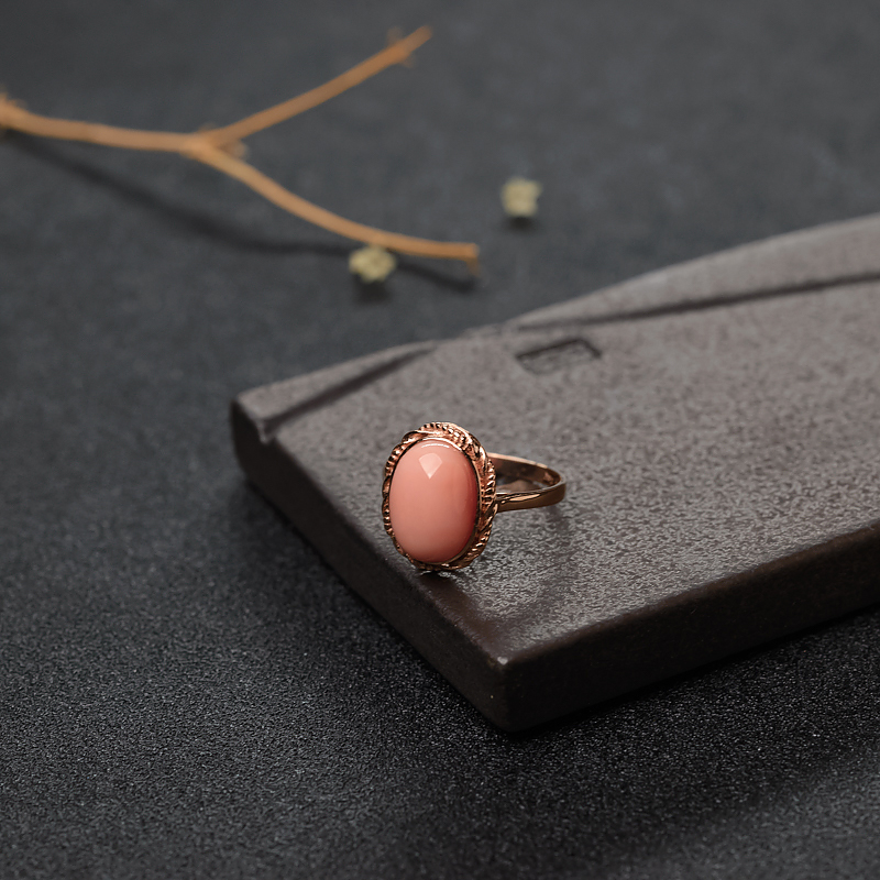 金镶深水粉色珊瑚戒指-红掌柜