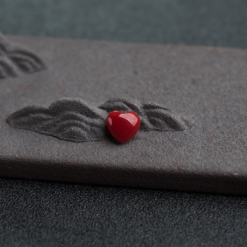 阿卡深红珊瑚心形戒面-红掌柜