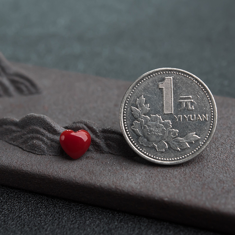 天然红珊瑚心形戒面-红掌柜