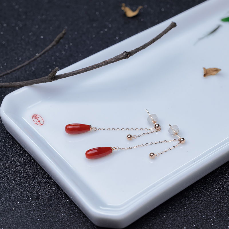 沙丁正红珊瑚耳坠-红掌柜