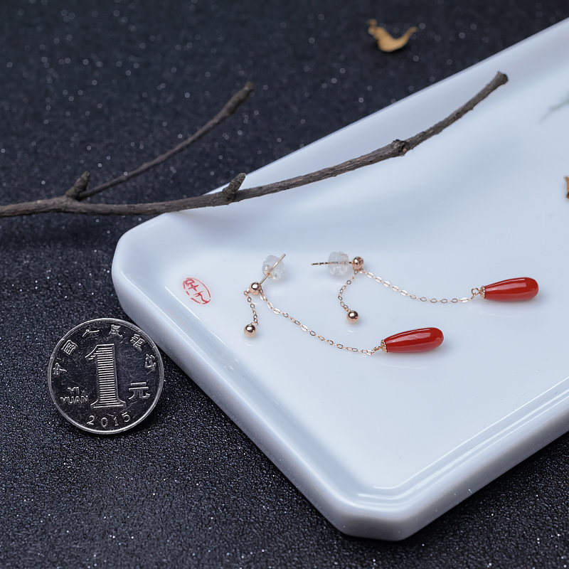 沙丁红珊瑚耳坠-红掌柜