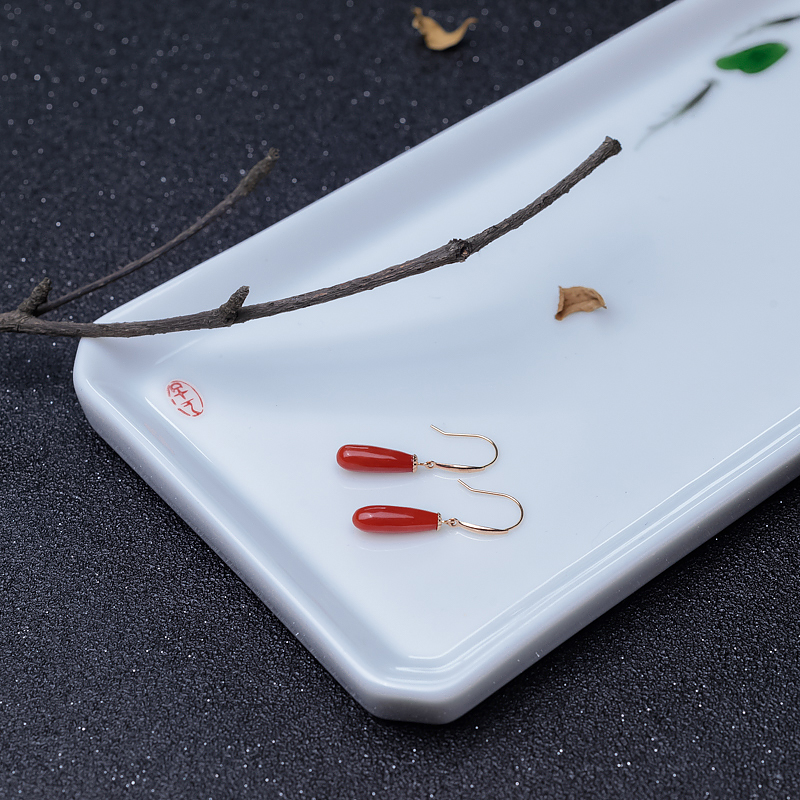 沙丁正红珊瑚耳坠-红掌柜