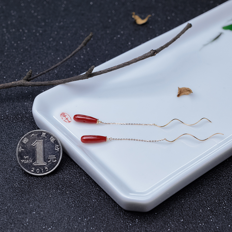 沙丁红珊瑚耳坠-红掌柜