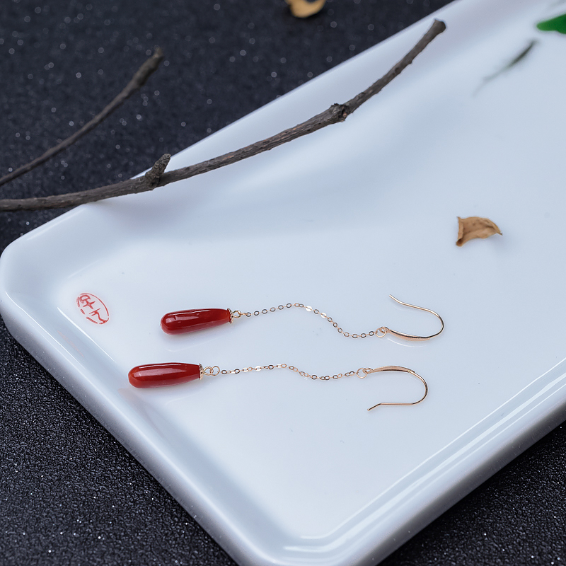 沙丁正红珊瑚耳坠-红掌柜