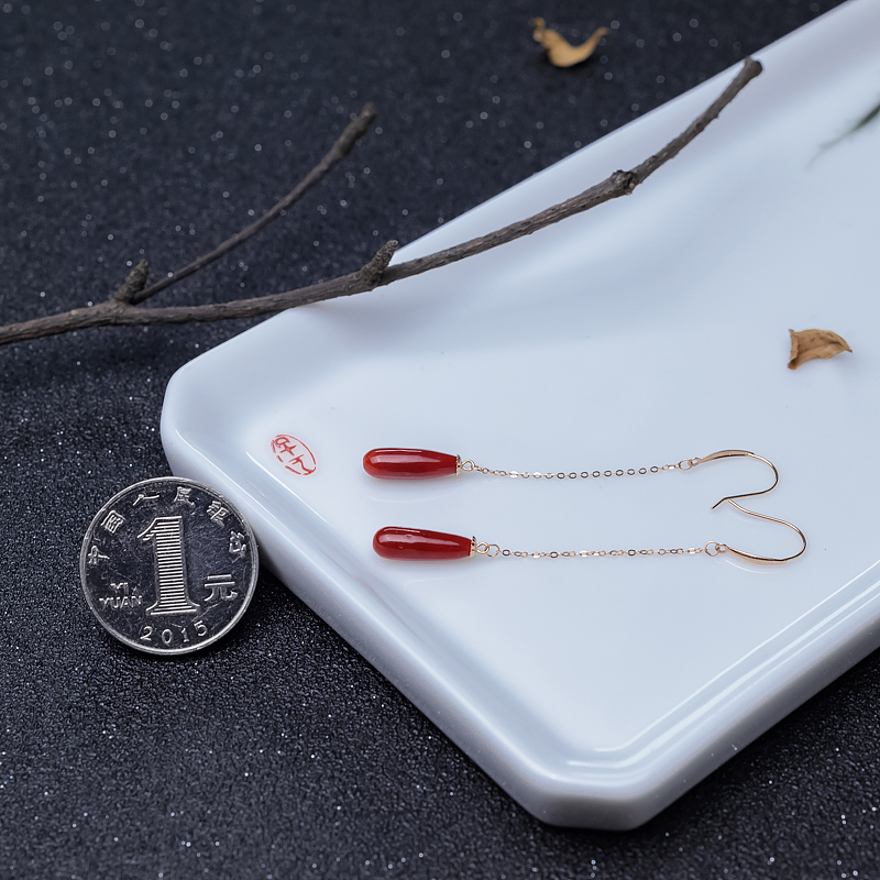 沙丁红珊瑚耳坠-红掌柜