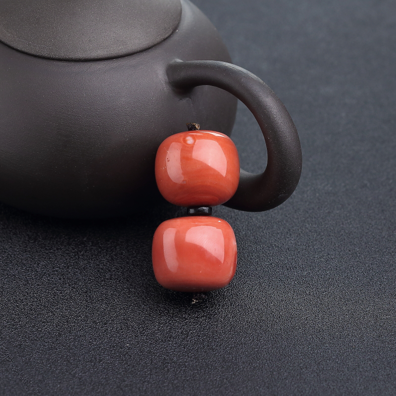 台湾天然MOMO橘红珊瑚鼓珠-红掌柜