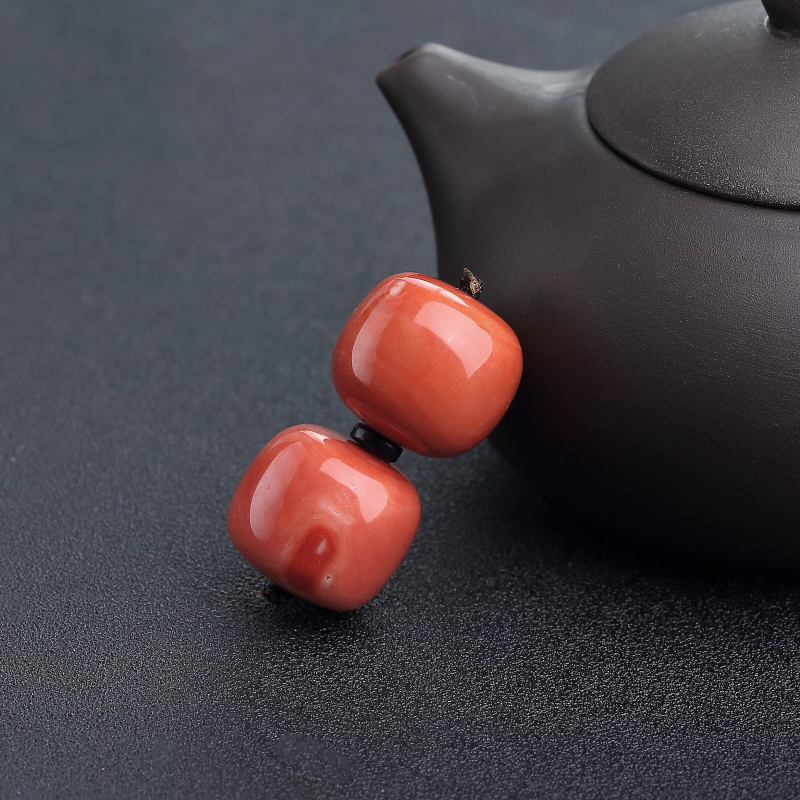 台湾MOMO橘红珊瑚鼓珠-红掌柜