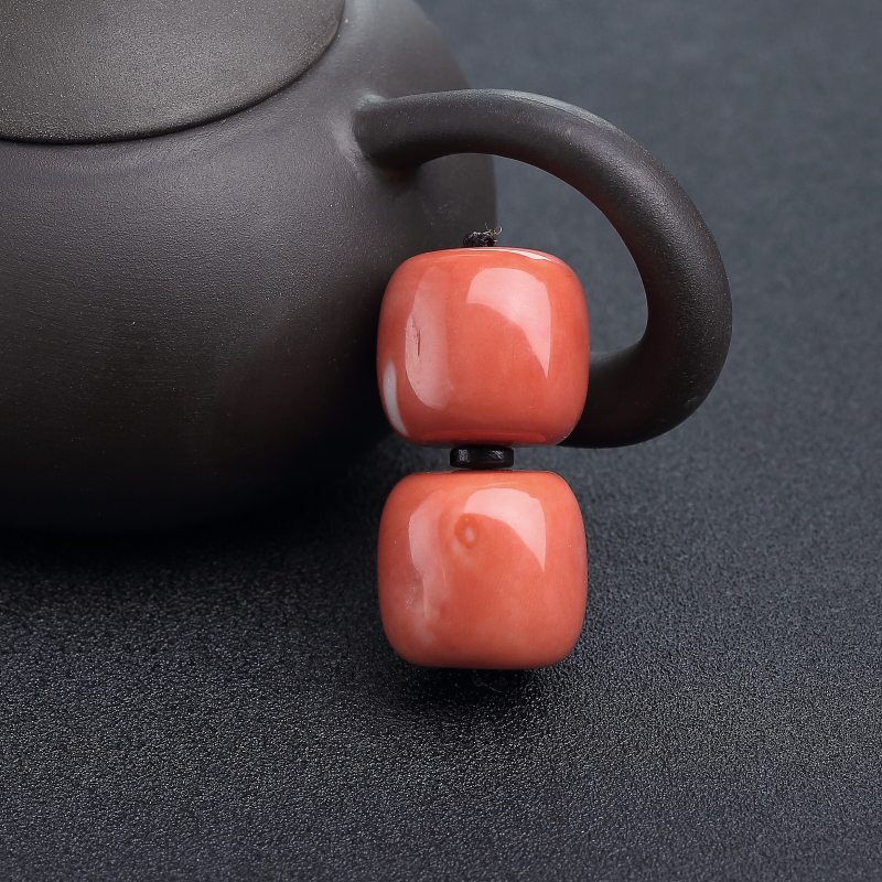 台湾天然MOMO橘红珊瑚鼓珠-红掌柜