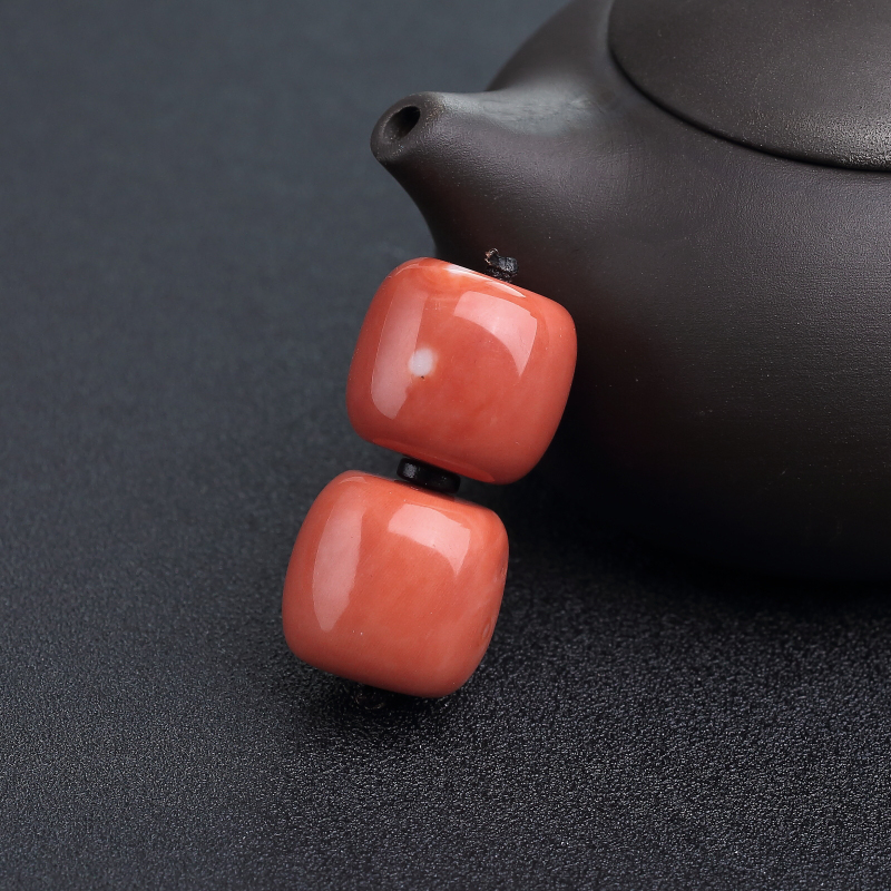 台湾MOMO橘红珊瑚鼓珠-红掌柜