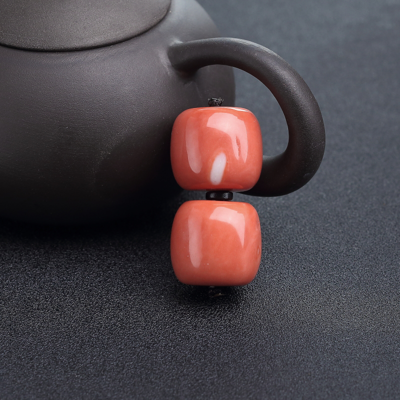 台湾天然橘红珊瑚鼓珠-红掌柜