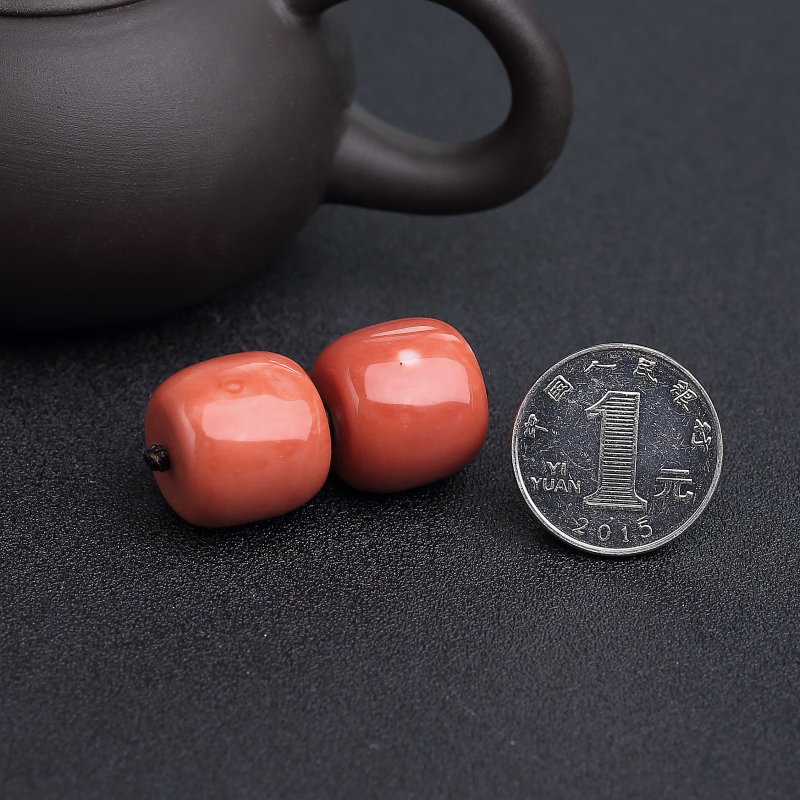 台湾橘红珊瑚鼓珠-红掌柜