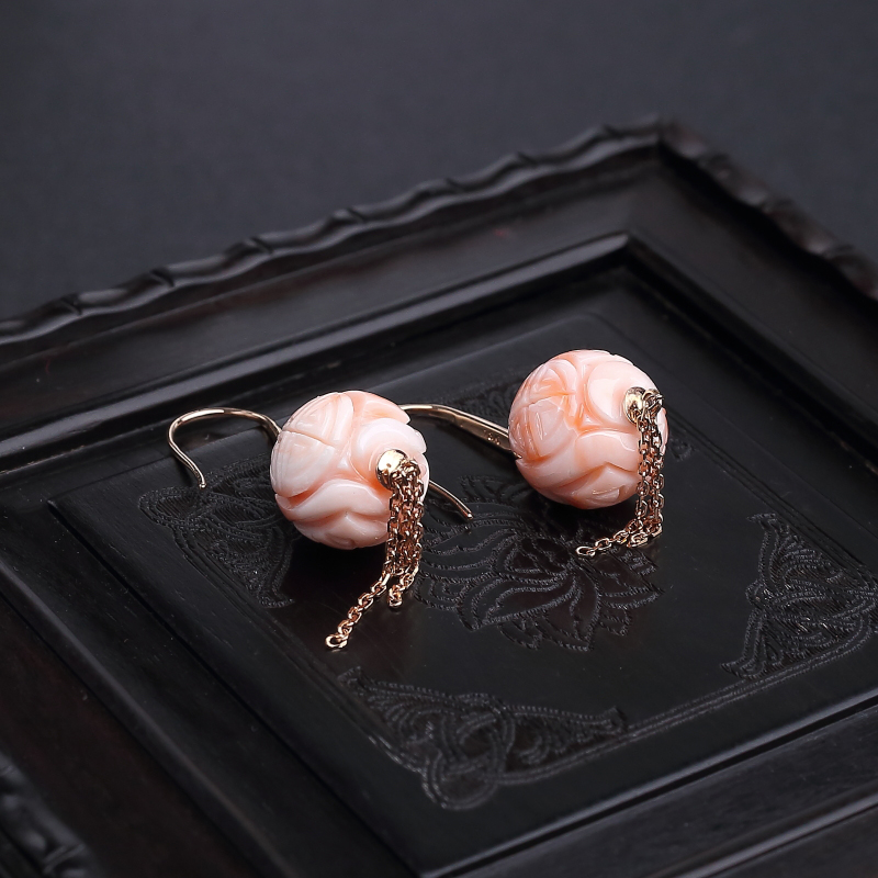 天然深水珊瑚耳坠-红掌柜