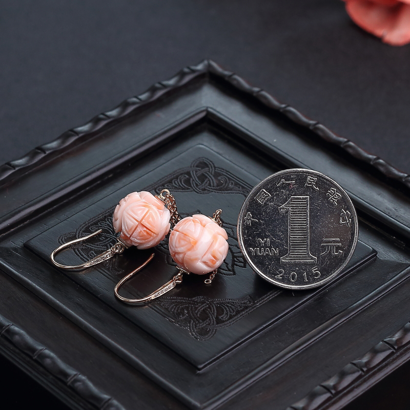 台湾深水粉珊瑚耳环-红掌柜