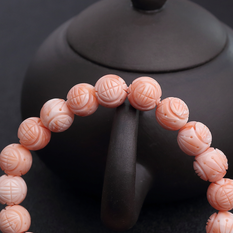 台湾天然深水珊瑚龙珠单圈手串-红掌柜