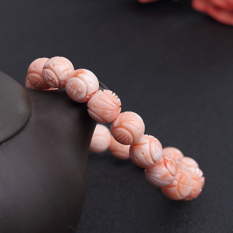 台湾天然深水粉色珊瑚单圈手串-红掌柜