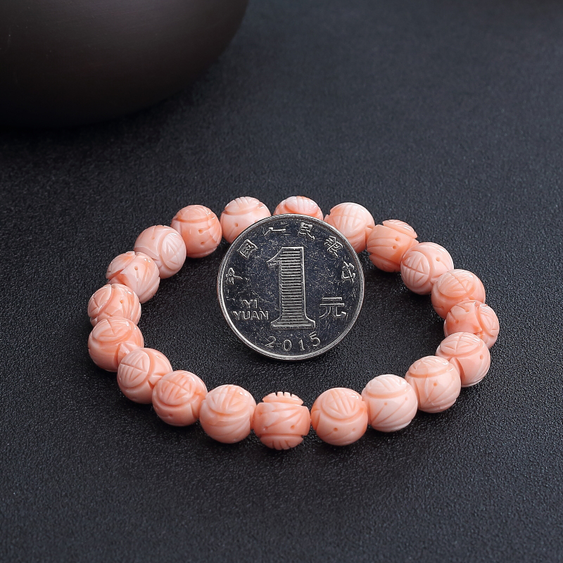 深水粉色珊瑚龙珠单圈手串-红掌柜