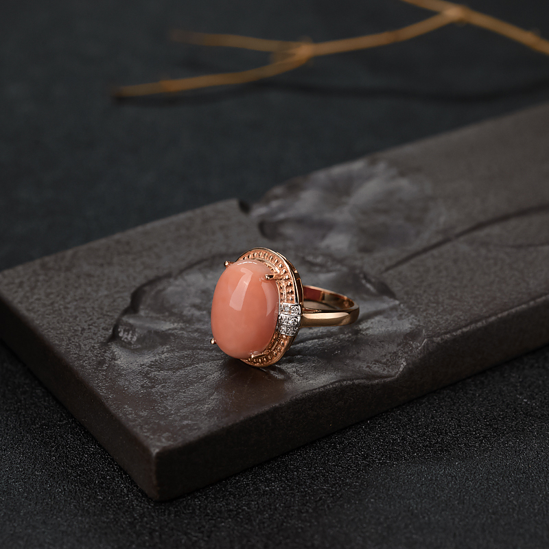 深水粉色珊瑚戒指-红掌柜