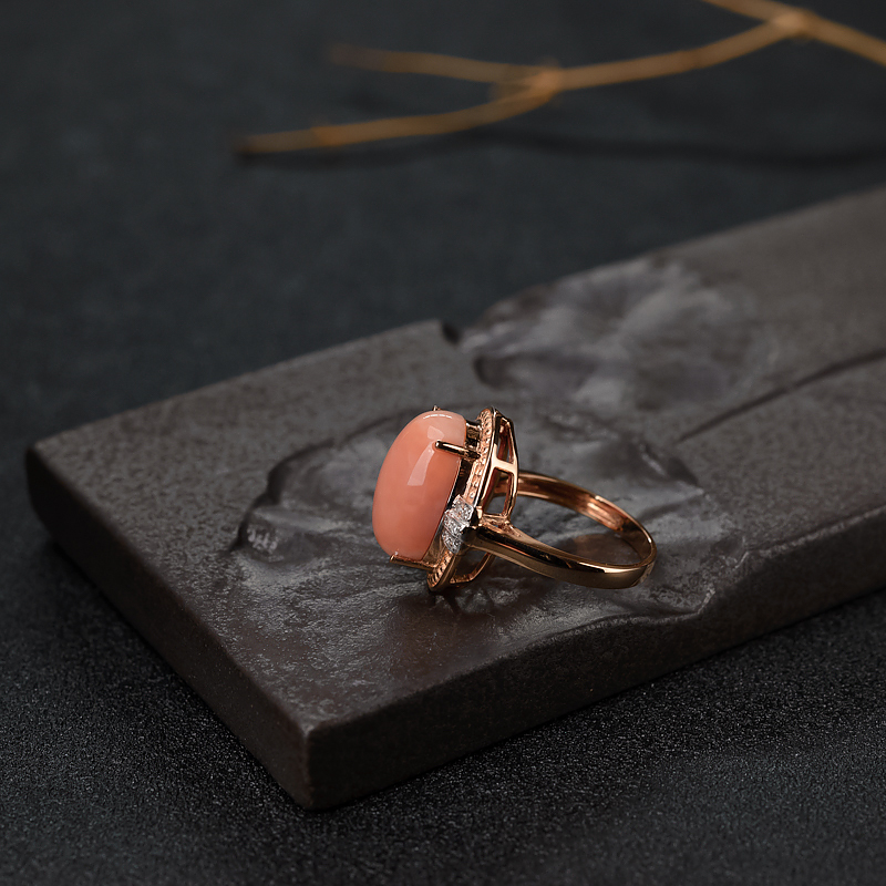 天然深水粉色珊瑚戒指-红掌柜