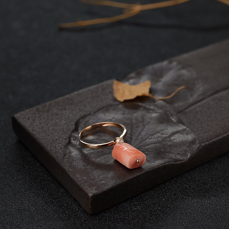 中途岛深水粉色珊瑚双喜戒指-红掌柜