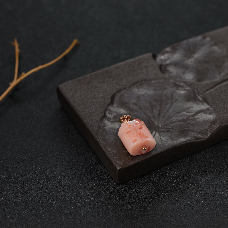 中途岛深水粉色珊瑚双喜吊坠-红掌柜